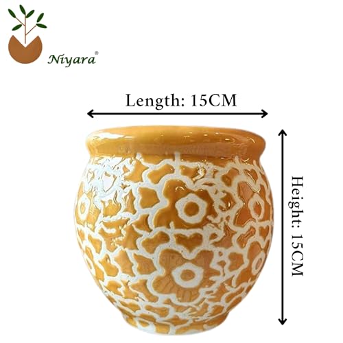 Image of Niyara Ceramic planters pots for Indoor Outdoor Home, Garden Office Decor Balcony Planters Gamla Flower Size Small 6 inches (Yellow Drop)
