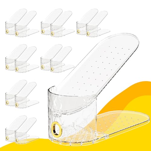 WMBOOX Shoe Slots Organizer, 15 Pack - Adjustable Shoe Stacker for Closet Storage, Clear Double Layer Space Saver, Durable and Stackable Shoe Holder for Sneakers Heels and Flat