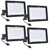4Pack-60W LED Flood Light Outdoor,6600lm LED Work Light with 6FT US Plug,IP66 Waterproof Exterior Security Lights,6000K Daylight White Outside Floodlights Slim Design for Playground Yard Stadium