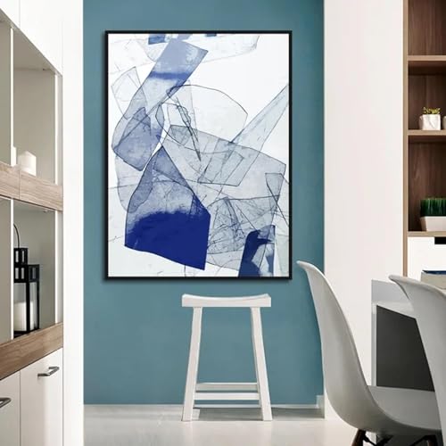Affiche art mural bleu foncé PVPQPR peinture minimaliste avec cadre