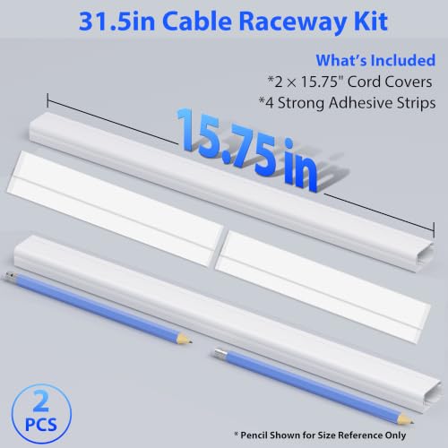 Image of ZhiYo 32in White Cord Hider Wall, Large Size Fits 2-4 Cords, 1.2inW 0.7inH
