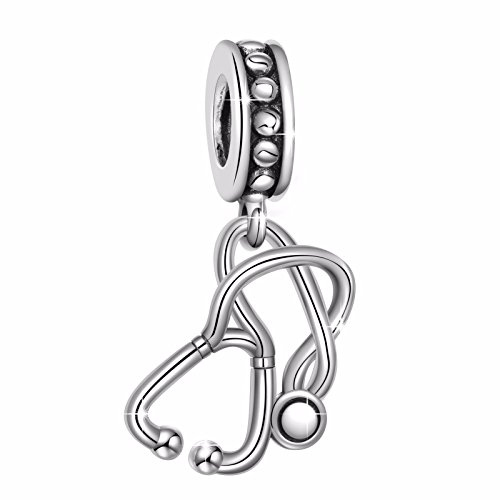 925 Sterling Silver Nurse Stethoscope Vintage Dangle Charms Bead for European Bracelets Snake Chain Girl Women Jewelry Gifts for Mom