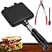 UHETLET Pfanne Sandwich Maker Doppelseitig Bratpfanne Toastpfanne mit Hitzebeständigem Griff 35 x 15cm Camping toaster Sandwichmaker Tortillas Bratpfanne Panini Maker Pan für Frühstück Camping Outdoor