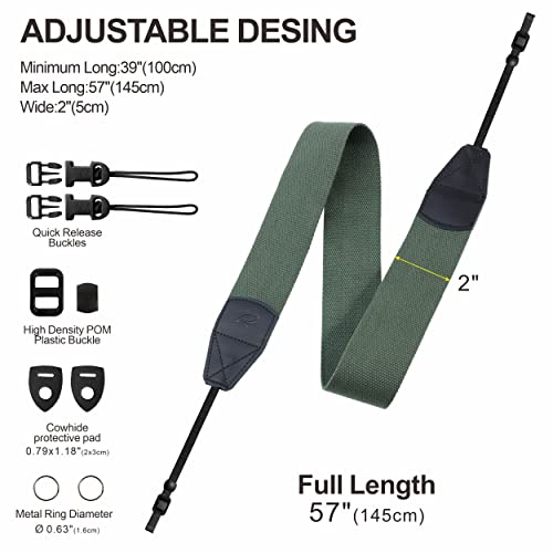 Dark Green Camera Strap With Quick Release Buckles - 2" Wide Pure Cotton Woven Strap,Adjustable Vintage Camera Straps For All Cameras,Binoculars And Drone Remote Control,Great Gift For Photographers #TOP5
