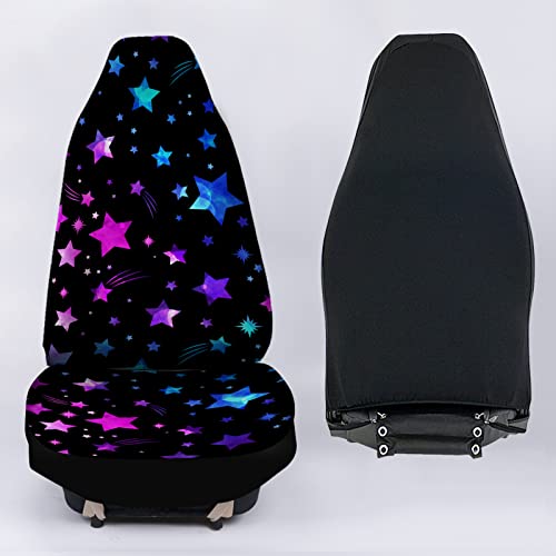 Bulopur Blue & Purple Star Print Automobile Seat Cover Sets 2Pcs, Front Seat Protector, Carseat Protective Accessories Universal For Car Truck Suv #TOP4