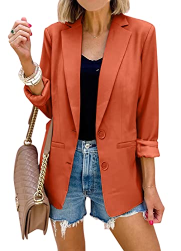 Micticsi Blazers For Women Fashion Casual Blazer Long Sleeve Open Front Office Work Suit Jackets (Orange, Large) #TOP3