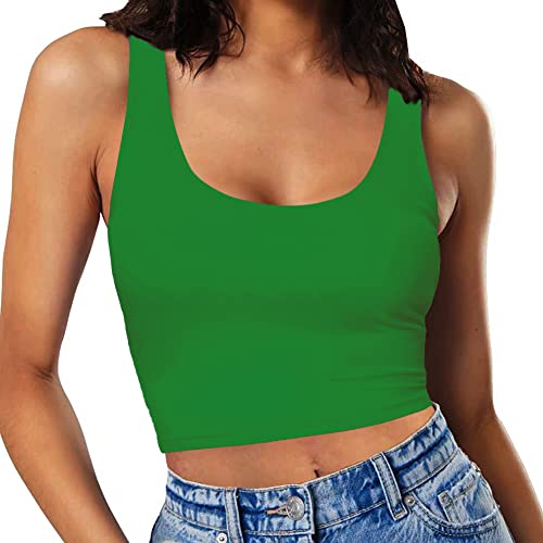 Image of Women's Sexy Sleeveless Crop Tops Double Layer Scoop Neck Cropped Tank Top