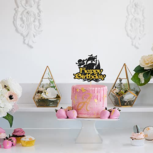Helewilk Pirate Happy Birthday Cake Topper, Nautical Theme Birthday Party Decoration For Kids Boys Girls, Pirate Nautical Sailing Treasure Sea Of Thieves Theme Cake Decor #TOP6
