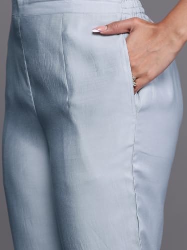 Image of Libas ART Embroidered Silk Blend A-Line Kurta With Trousers and Dupatta