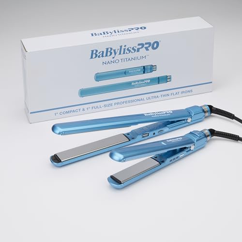 BaBylissPRO Nano Titanium Professional 1' Full Size Ultra Thin Flat Iron (BNT4072TUC) and 1' Compact Ultra-Thin Flat Iron (BNTC4072T) Limited Edition Prepack