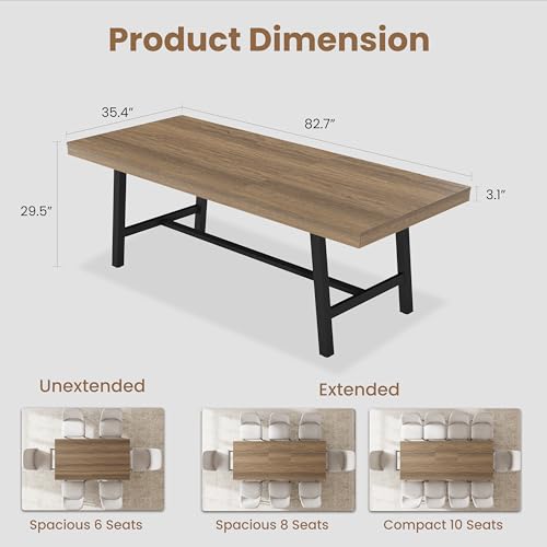 Image of GarveeHome 63-83 inch Extendable Dining Table, Industrial Rectangular Dining Room Table for 6-8 People, Expandable Kitchen Table with Heavy Duty Metal Frame for Dining Room, Kitchen & Parties, Rustic Pear
