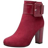 botines rojos tacon  SUCREVEN Mujer Cremallera Botines Con Hebilla Punta Quadrada Tacón Ancho Botines Rojo Talla 31 EU