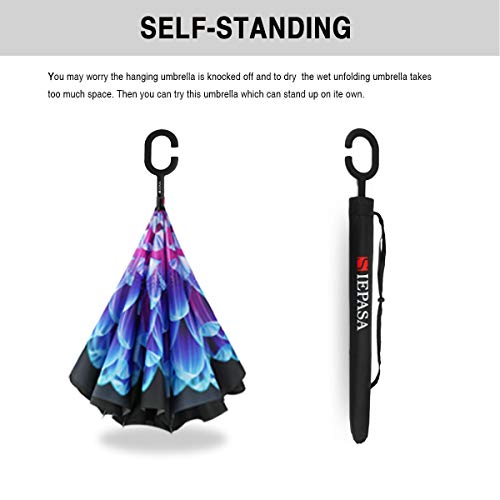 SIEPASA 49/56 Inch Inverted Reverse Upside Down Umbrella, Extra Large Double Canopy Vented Windproof Waterproof Stick Golf Umbrellas with C-shape Handle.(Orchid, 49 Inch) - Thumbnail 3