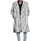 Lisa Colly Men's Faux Fur Coat Winter Parka Overcoat (Silver fox,Large)