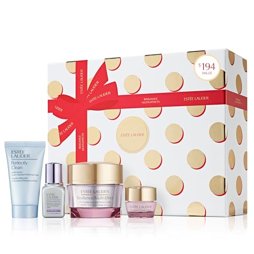 Estée Lauder Resilience Moisturizer Holiday Skincare Gift Set | The Radiance Routine | Includes Full-Size Moisturizer 1.7 Ounce + Cleanser 1 Ounce, Eye Cream 0.17 Ounce, Face Serum 0.5 Fl Oz