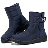 Ablanczoom Botas de nieve de invierno para mujer con forro de piel cálida, cómodas, antideslizantes, impermeables, zapatos para exteriores, Azul oscuro, 35 EU
