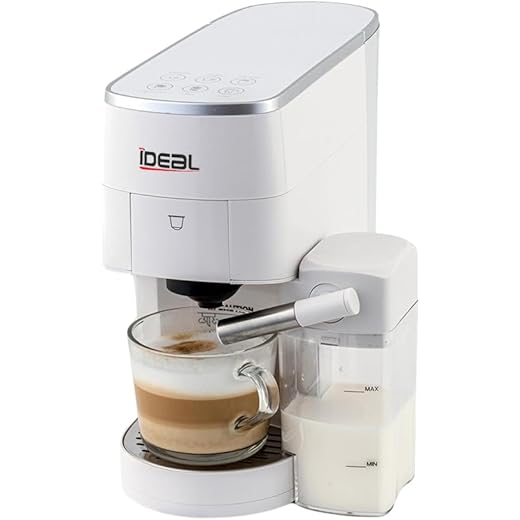 Ideal Brew Bella espresso Capsule Coffee Powder, maker, coffee machine for honey, 20 bars with frothing milk, Machine Espresso, cappuccino, latte Cafe Like at Home White