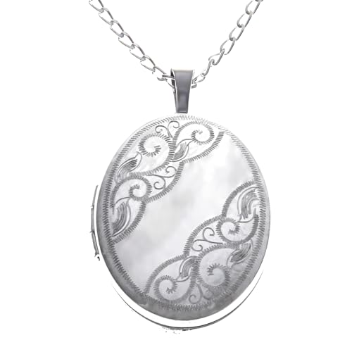 Guardapelo ovalado de plata de ley, con cadena de 45,7 cm y caja de regalo