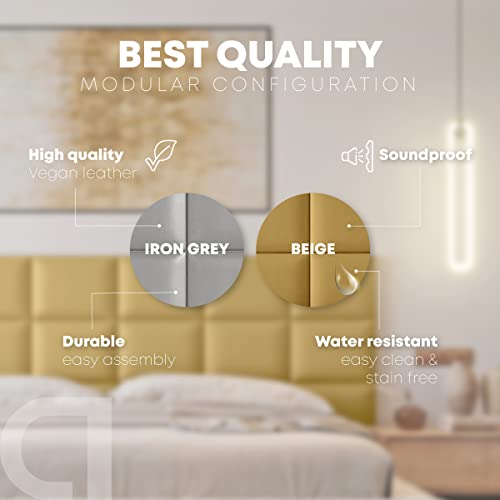 Am Dekor Panel Headboard, Horizontal Upholstered Panels, Elegant And Modern, Peel And Stick, Easy Assemble, 15.7 In X 11.4 In (Iron Gray, King/Cal.king) #TOP4