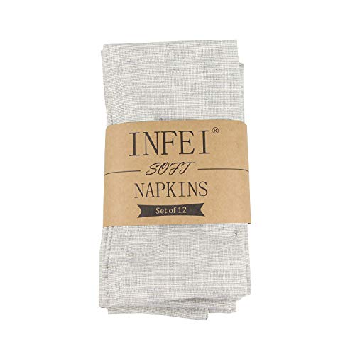 Infei Vintage Grain Cotton Linen Blended Dinner Cloth Napkins - Set Of 12 (40 X 30 Cm) - For Events & Home Use (Gray) #TOP30