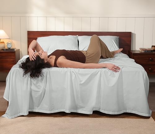 Image of RUVANTI 100% Cotton Percale Sheets California King - Crisp Cooling Summer Bed Sheets for Hot Sleepers, Deep Pocket 12 inch, Soft Peach Finish, Breathable & Durable Hotel-Style 4 Piece Set, Mineral