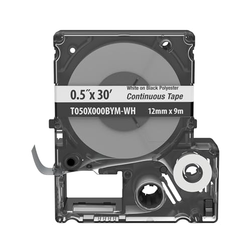Panduit Continuous Tape Cassette, Polyester, Black on White, 29.5 ft x 0.47 in, for MP Printers (Pack of 1)