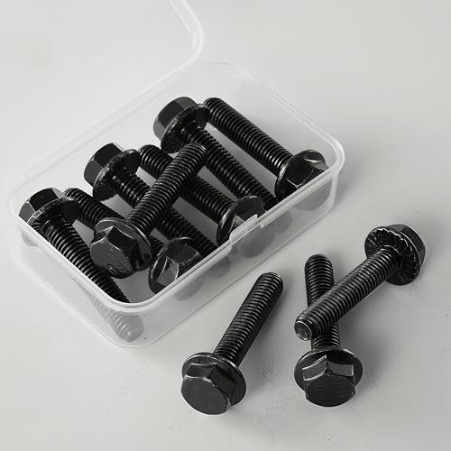 Image of M8 x 35mm Flanged Hex Head Bolts Flange Hexagon Screws, M8x1.25 Bolt, 10.9 Grade Alloy Steel, Hexagon Head Bolts, Black Zinc Finish, Full Thread, Quantity 10