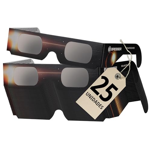 Bresser Gafas Eclipse Solar 25 Unidades, Observación Solar Segura, EN ISO 12312 2:2015, Imagen Amarillo Claro, Diseño B
