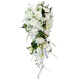 Künstliche Hochzeit Blumen, Großer Koreanischer Wassertropfen Wasserfall Künstliche Brautstrauß Für Hochzeit Träne Weiß Grüner Waldknoten Hochzeit Fotosimulation Rose Brautstrauß Hochzeit (weiß)