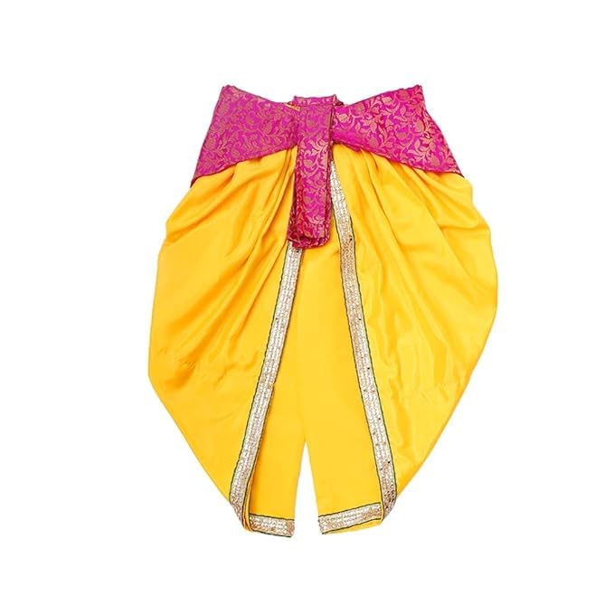 Image of ITSMYCOSTUME Krishna Dress for Baby Boy Kids Set of 10(Dhoti,Patka,Hip Cover,Mukut,Morpankh,Bansuri,Kamarband,Bajuband,Kundal) Little Krishna Ji Kanha Janmasthmi Costume for Kids