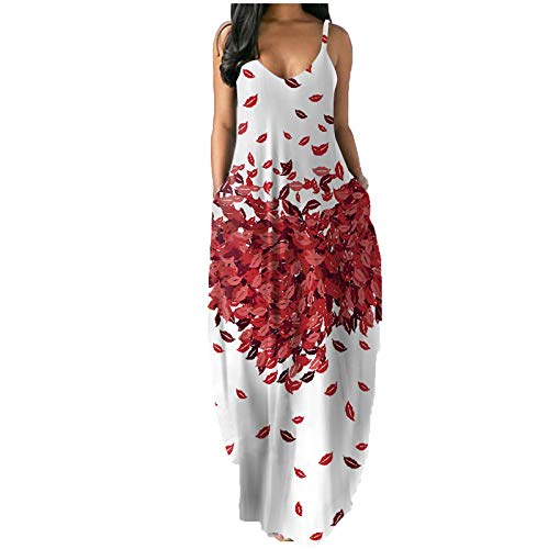 Women Summer Sleeveless Graphic Dress with Pocket Novelty Floral Sun Moon Butterflies Print Maxi Dress Beach Sundress