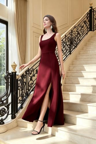 Image of MUSHARE Women's Square Neck Sexy Split Cocktail Party Maxi Long Formal Dress
