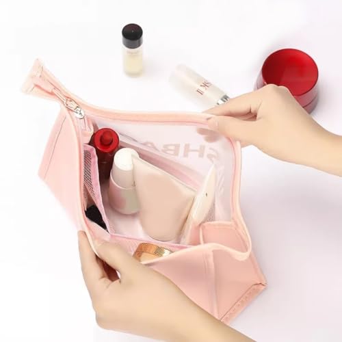 Kit Necessaire Feminina Maquiagem Viagem Praia + 4 Frascos 100 ML Para Shampoo Condicionador Creme (