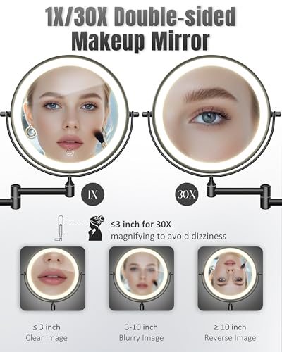 Image of 30X /1X 8 Inch Wall Mounted Magnifying Makeup Mirror with Light for Bathroom