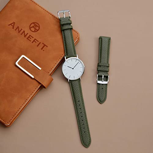 Image of ANNEFIT Watch Band 20mm, Quick Release Textured Padded Leather Straps with Silver Buckle for Men and Women (Army Green)