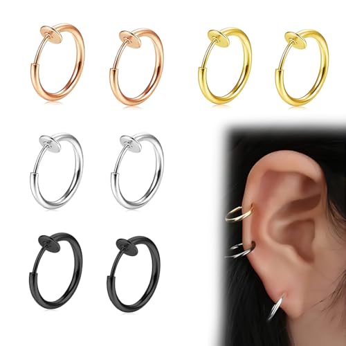 LAKJUOZ 4 Paires Boucle D'Oreille Homme Aimant De Boucles D'Oreilles Clips En Acier Inoxydable Pour Femmes, Hommes Ou Filles, Sans Perçage, Imitant Les Boucles D'Oreilles Anneaux Et Créoles