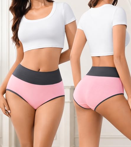 Image of Eiggam Underwear for Women Cotton High Waist Panties Full Coverage Briefs Soft Strech Ladies Breathable Panties-Multi Pack