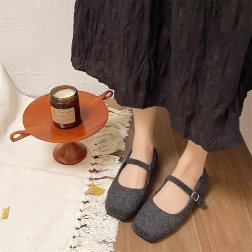 Solyinne Women's Mary Jane Flats with Strap,Faux Suede Black Flats Shoes Square Toe Comfort Classic Work Business Office Shoes2