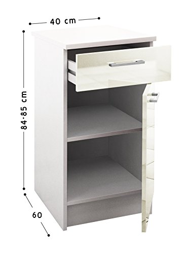 Berlioz Creations PRIMA PG4BTI Unterschrank für Küche mit Arbeitsplatte, 1 Dekortür und 1 Dekorschublade in glänzendem Elfenbein, 40 x 60 x 85 cm, 100 Prozent französische Herstellung - Image 3