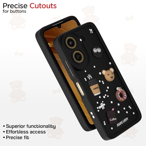 Image of Pikkme Back Cover for Poco C71 / Redmi A5 | Cute Fun Cartoon 3D Bear Silicone Full Body Protection Bumper Case (Black)