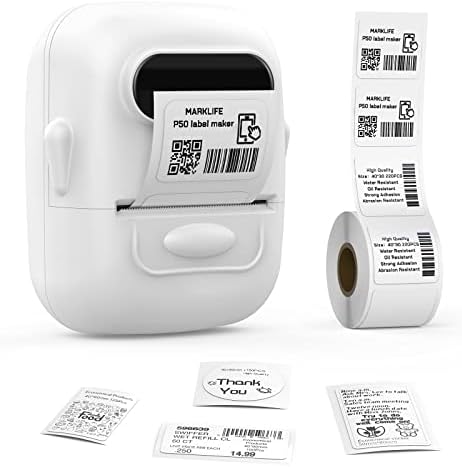 Label Maker Machine with Tape Barcode Label Printer - Mini Portable Bluetooth Thermal labeler for Address Clothing Jewelry Retail Barcode Small Business Home Office Compatible Phones &PC(White）