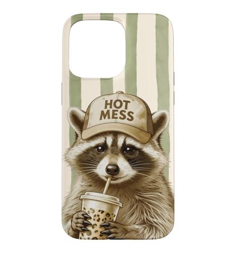 Hot Mess Racoon Funny Moms ��ꂽ�R�[�q�[�����ރ}�} �X�}�z�P�[�X iPhone 15 Pro Max �p