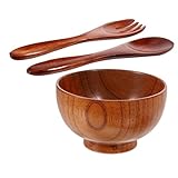 LOORGVEL Cuencos de Madera para Ensalada con Tenedor y Cuchara Portátil Madera Apta para Alimentos Diseño Seguro y Versátil para Hogar y Restaurante