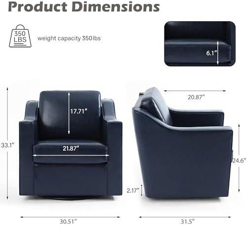 UIXE Faux Leather Swivel Accent Chairs Set of 4, Modern Armchair, Navy - 1