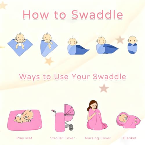 Image of TANOFAR 4-Pack Newborn Swaddle Blanket for Baby Girls & Boys, Ultra Soft Receiving Blankets with Matching Headband and Beanie Set Baby Nursery Swaddle Wrap, Flower Bow