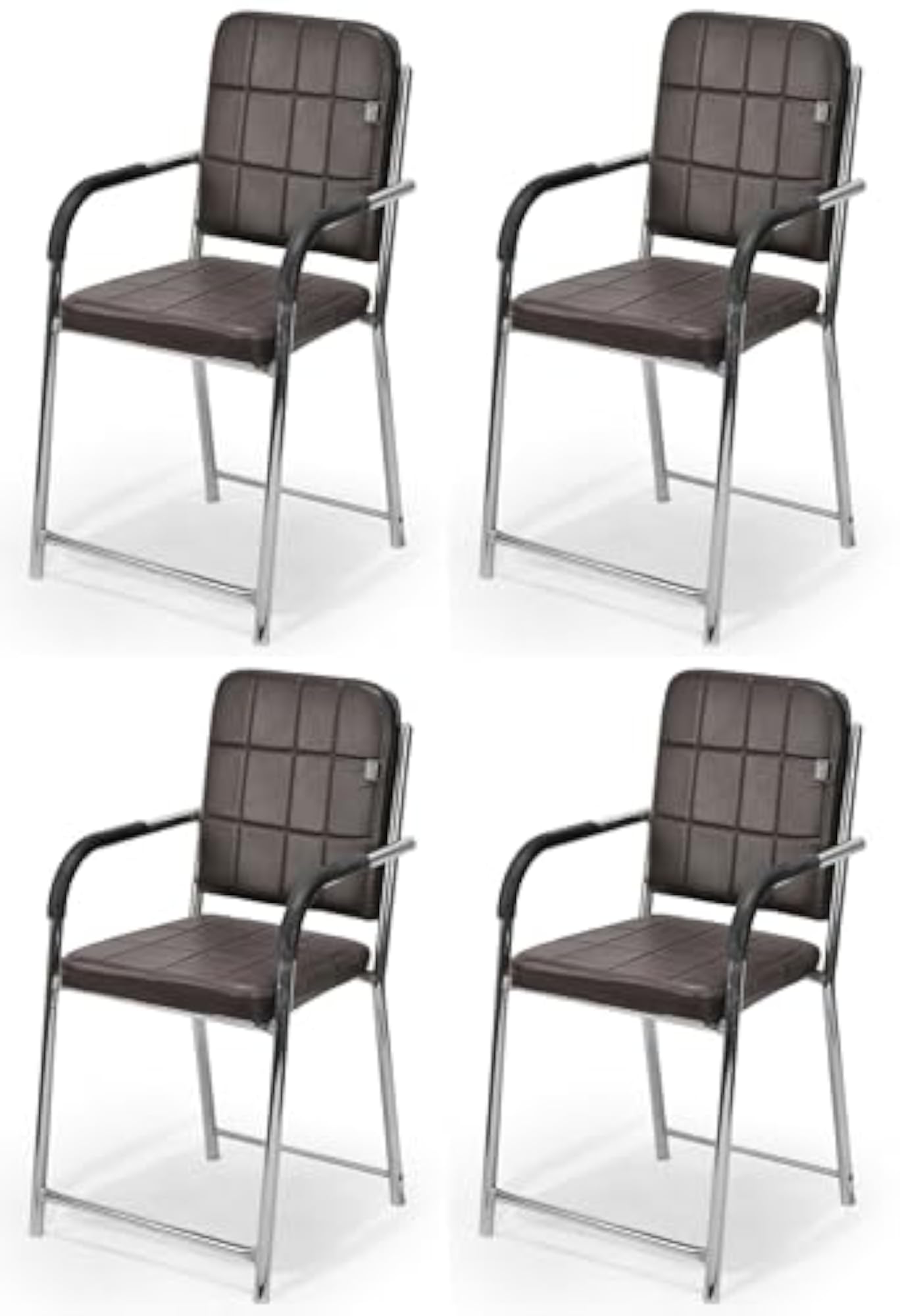 Office Visitor Chair with Arm Rest, Steel Frame, Coffee