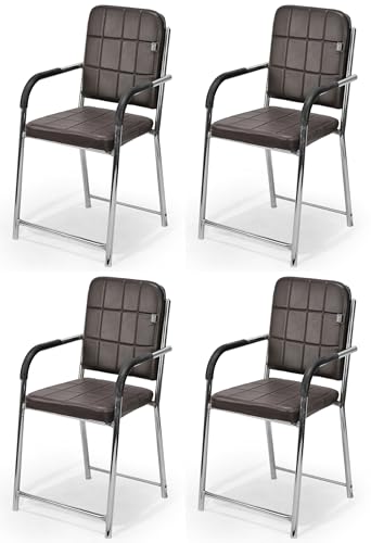 Image of RATISON Office Chair Visitor Chair with arm Rest with Steel Frame and Cushioned seat Back, Chair Without Wheels Holds up to 110 kg Heavy Design (4, Coffee, Standard)
