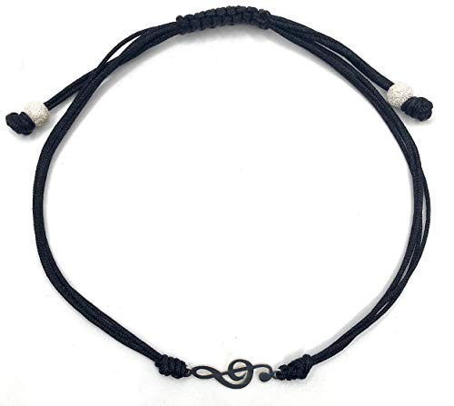 MASBARATA PULSERA CLAVE DE SOL EN PLATA DE LEY (HILO NEGRO)