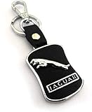 Techpro 輸入レザージャガーキーチェーン/キーリング クロームカーロゴ付き、ブラック