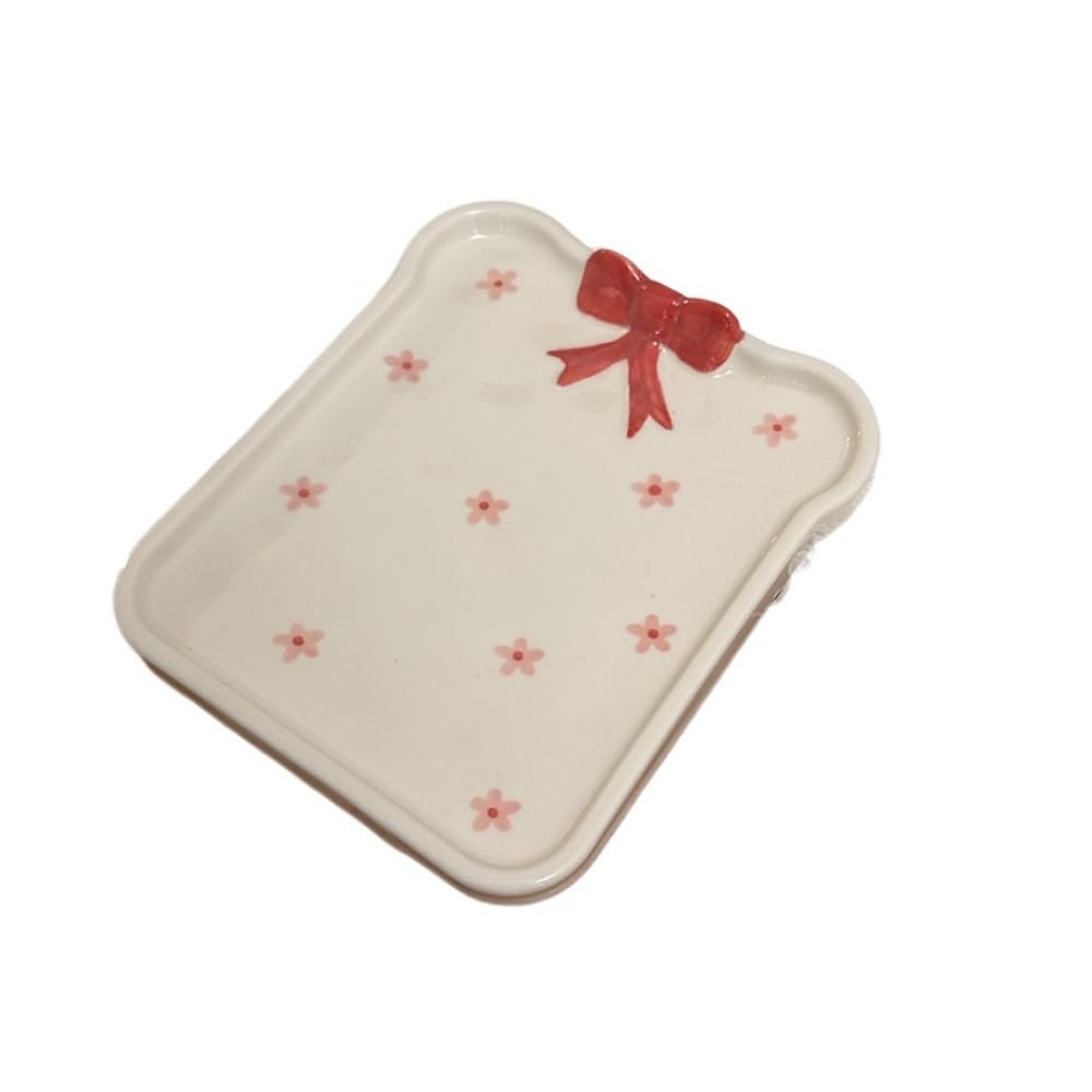 Hand-kneaded Embossed Bowknot Cake Plate Ceramic Coffee Shop Dessert Bread (Small flowers)